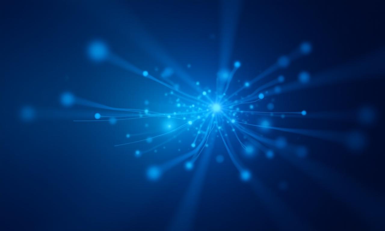 Ilustración abstracta de inteligencia artificial con circuitos futuristas y un fondo azul intenso