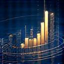 Icono de gráfico con datos y símbolos de machine learning y analítica de datos